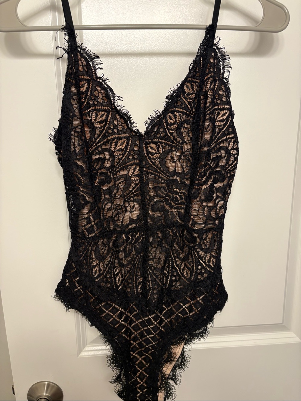 Black Lace Bodysuit with Nude Lining